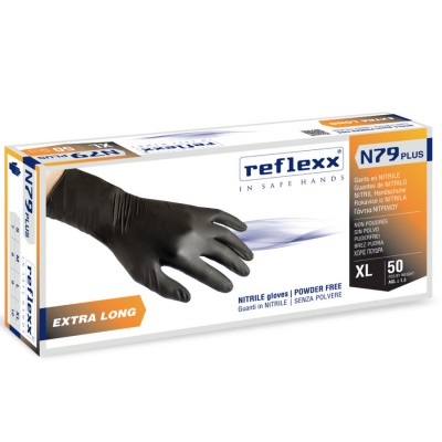 Одноразовые перчатки химостойкие сверхдлинные 30см. Reflexx N79P-L Plus. 7,7 гр. Толщина 0,14 мм. N7