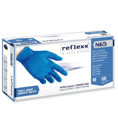 Сверхпрочные резиновые перчатки, нитриловые, синие, Reflexx N65-L. 6,5 гр. Толщина 0,18 мм. N65-L