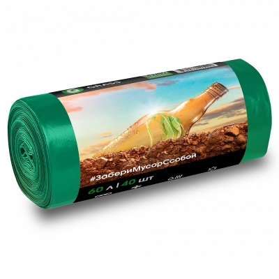 Мешок для мусора Grass ПНД в рулоне 60 л. 55*65 13 мкр (зеленый) (рул. 40 шт)