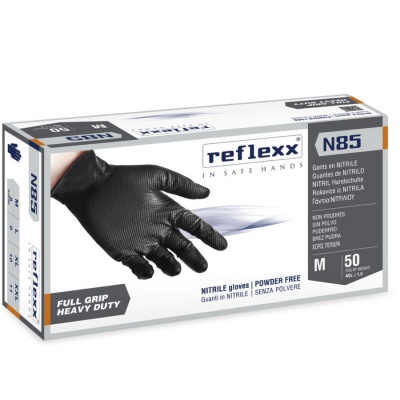 Сверхпрочные резиновые перчатки, нитриловые, чёрные, Reflexx N85B-L. 8,4 гр. Толщина 0,2 мм. N85B-L