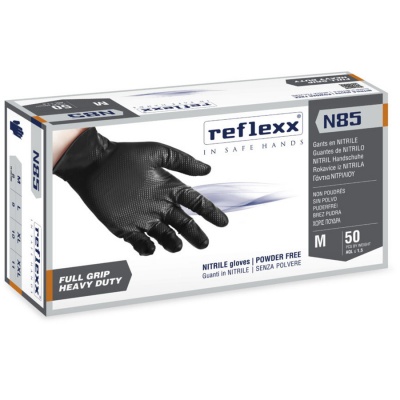 Сверхпрочные резиновые перчатки, нитриловые, чёрные, Reflexx N85B-XL. 8,4 гр. Толщина 0,2 мм. N85B-X